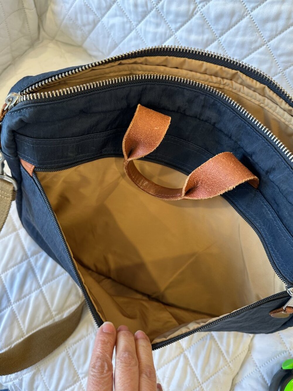 J Crew Dry Goods Harwick Messenger Bag Blue Nylon With Shoulder Strap Leather - Picture 2 of 11